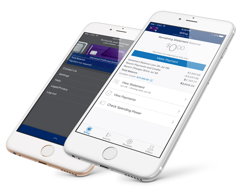 American Express iOS billing and account screens